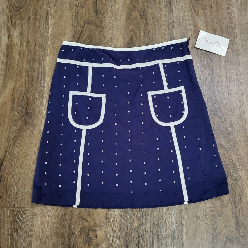 KcParker Hartstrings Girls Woven Skirt Size 14 Blue NWT Polka Dot Pockets School